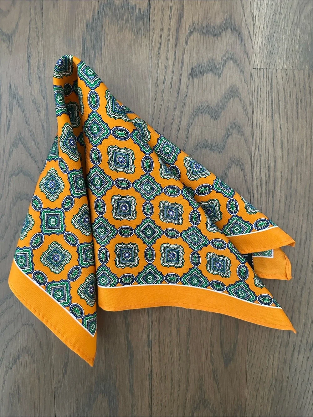Vintage Silk Paisley Medallion Print Silk Small Square Scarf Orange Multi 13.25